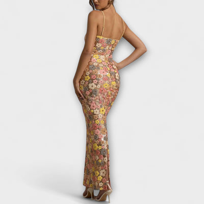 Oakley - Vestido Maxi con Lentejuelas Florales en Estilo de los 80
