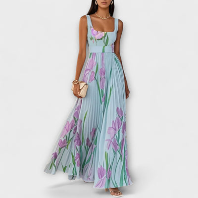 Vestido Maxi de Chiffón Floral Doblado