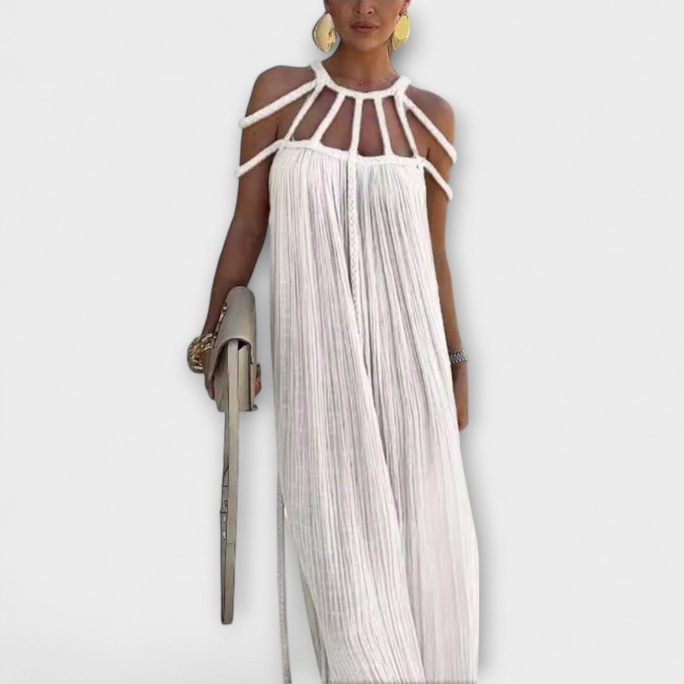 Briar - Vestido Maxi Chic Hecho de Mezcla de Lino con Tirantes Draped