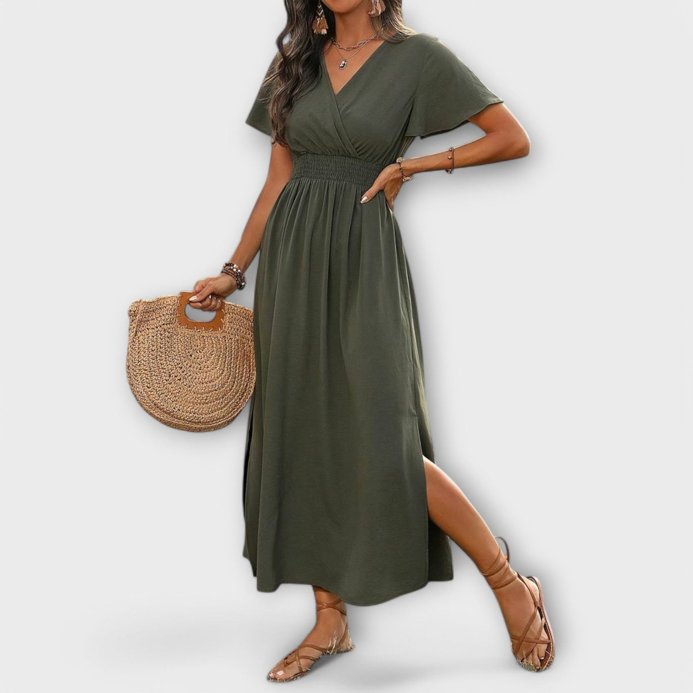 Heather - Vestido Boho Elegante con Escote en V y Mangas Largas