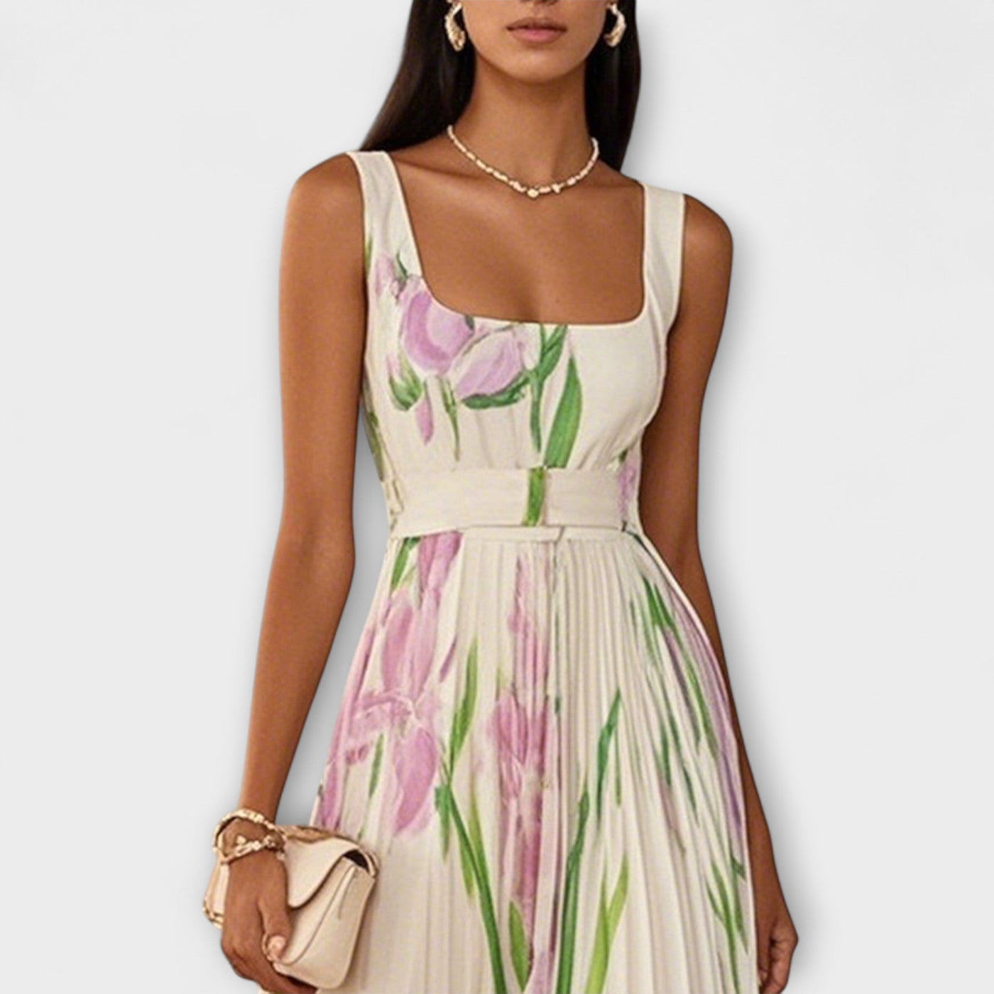 Vestido Maxi de Chiffón Floral Doblado