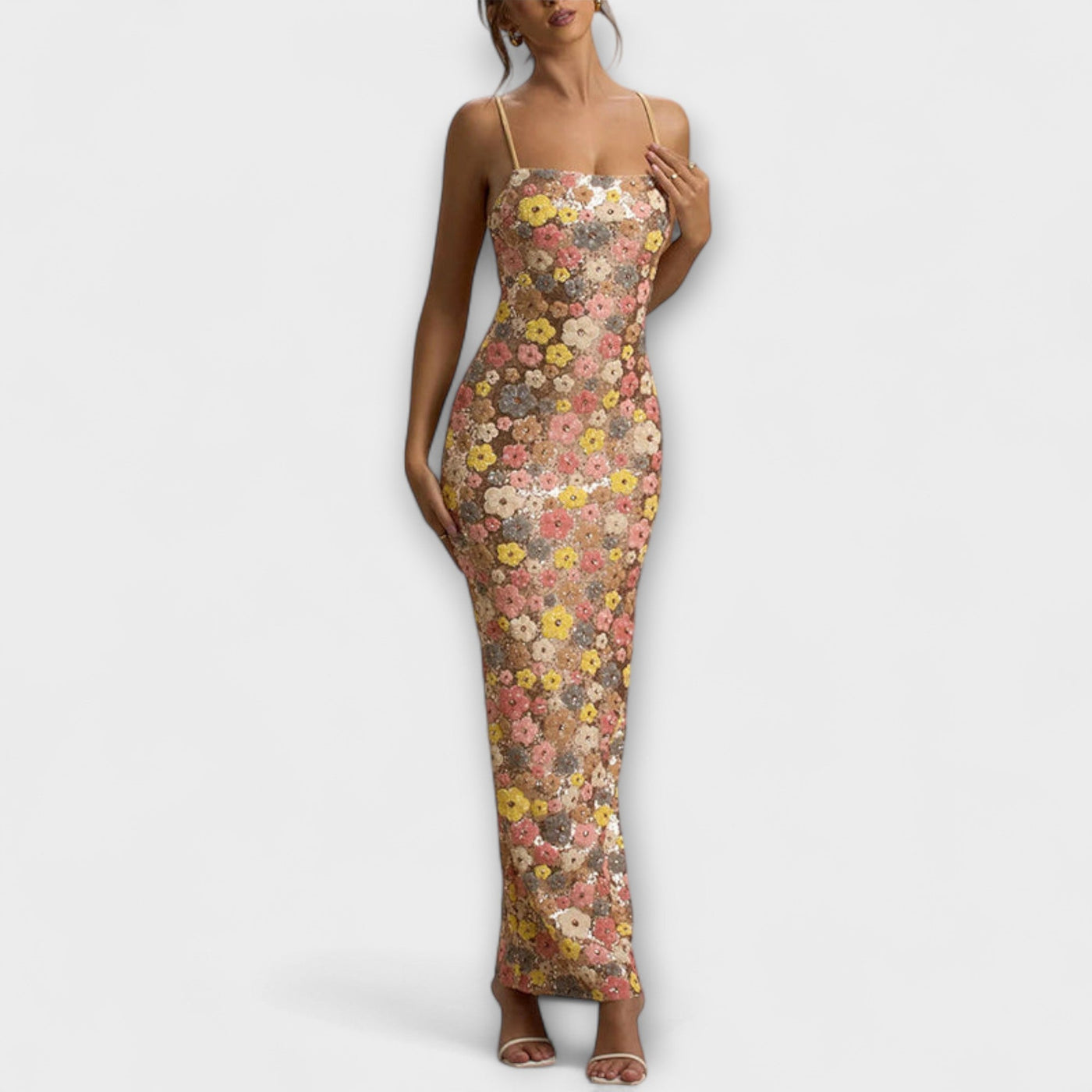 Oakley - Vestido Maxi con Lentejuelas Florales en Estilo de los 80