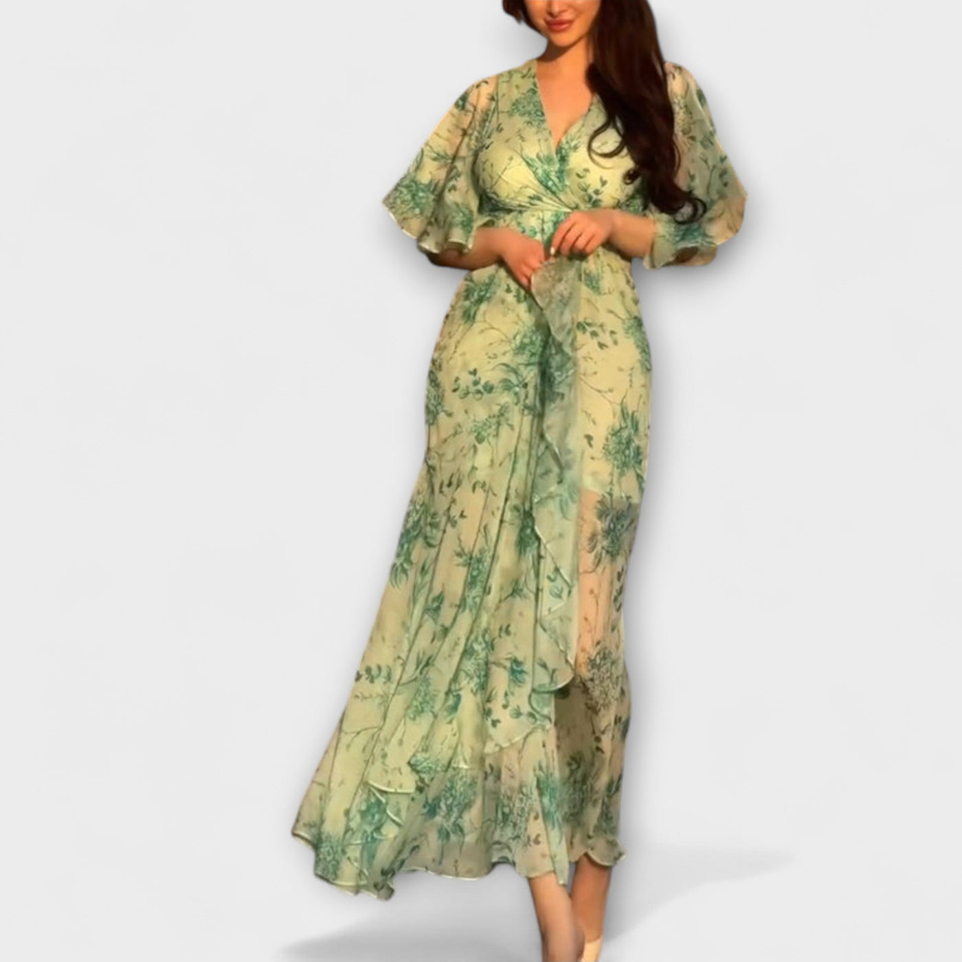 Lana - Vestido Floral V-Cuello Elegante