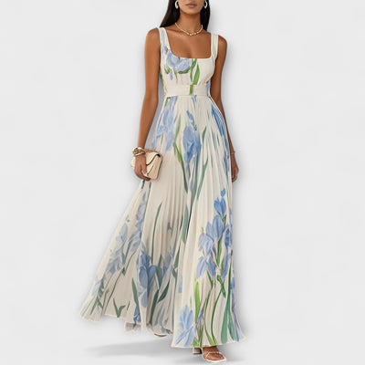 Vestido Maxi de Chiffón Floral Doblado