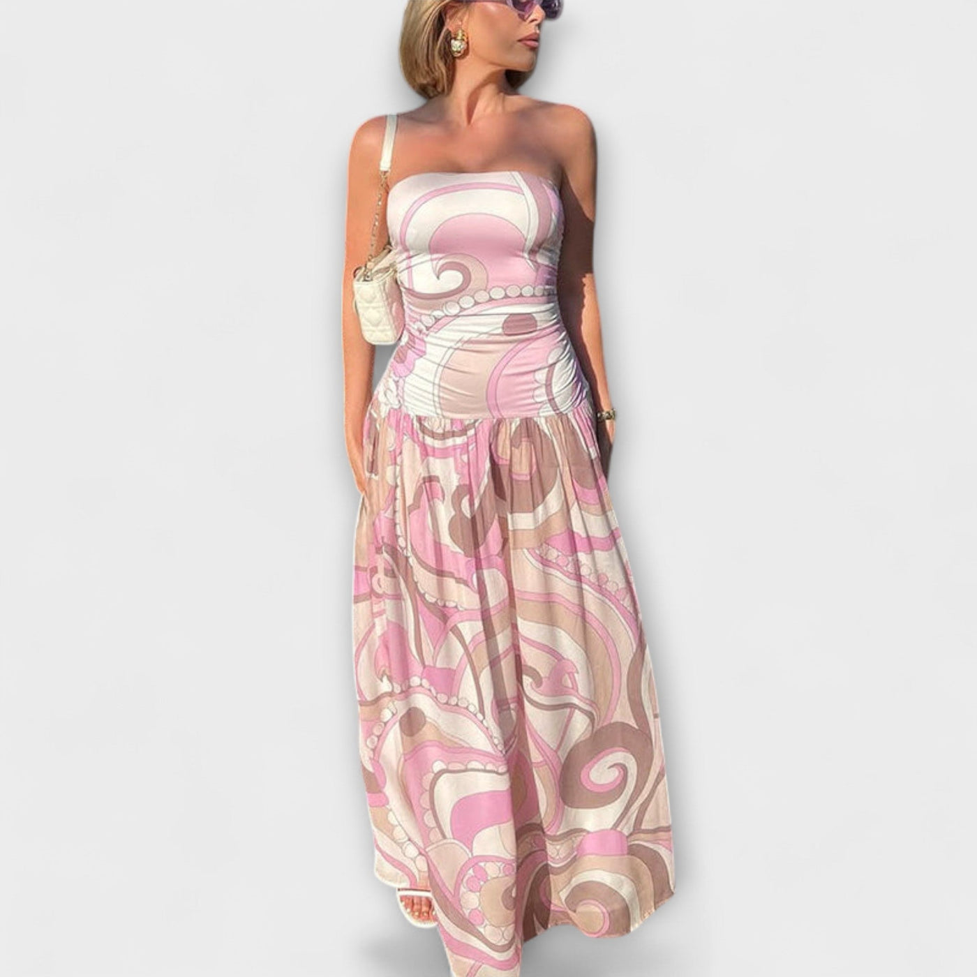 Tatum - Impresionante Vestido Maxi de Pastel sin Hombros