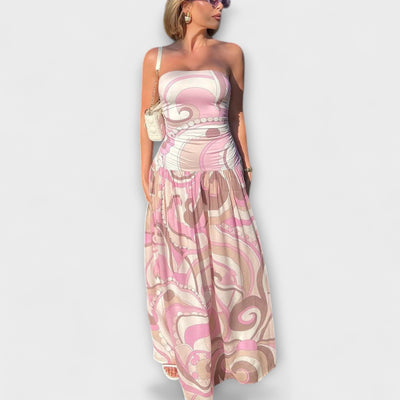 Tatum - Impresionante Vestido Maxi de Pastel sin Hombros