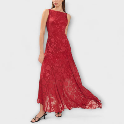 Opal - Elegante Vestido Maxi de Encaje sin Espalda y con Cordones