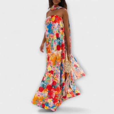 Harlow - Vestido Maxi Floral con Hombros Descubiertos