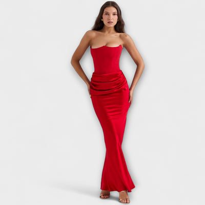 Vestido Maxi de Satén Off-the-Shoulder con Draping