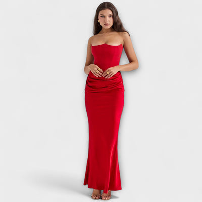 Vestido Maxi de Satén Off-the-Shoulder con Draping