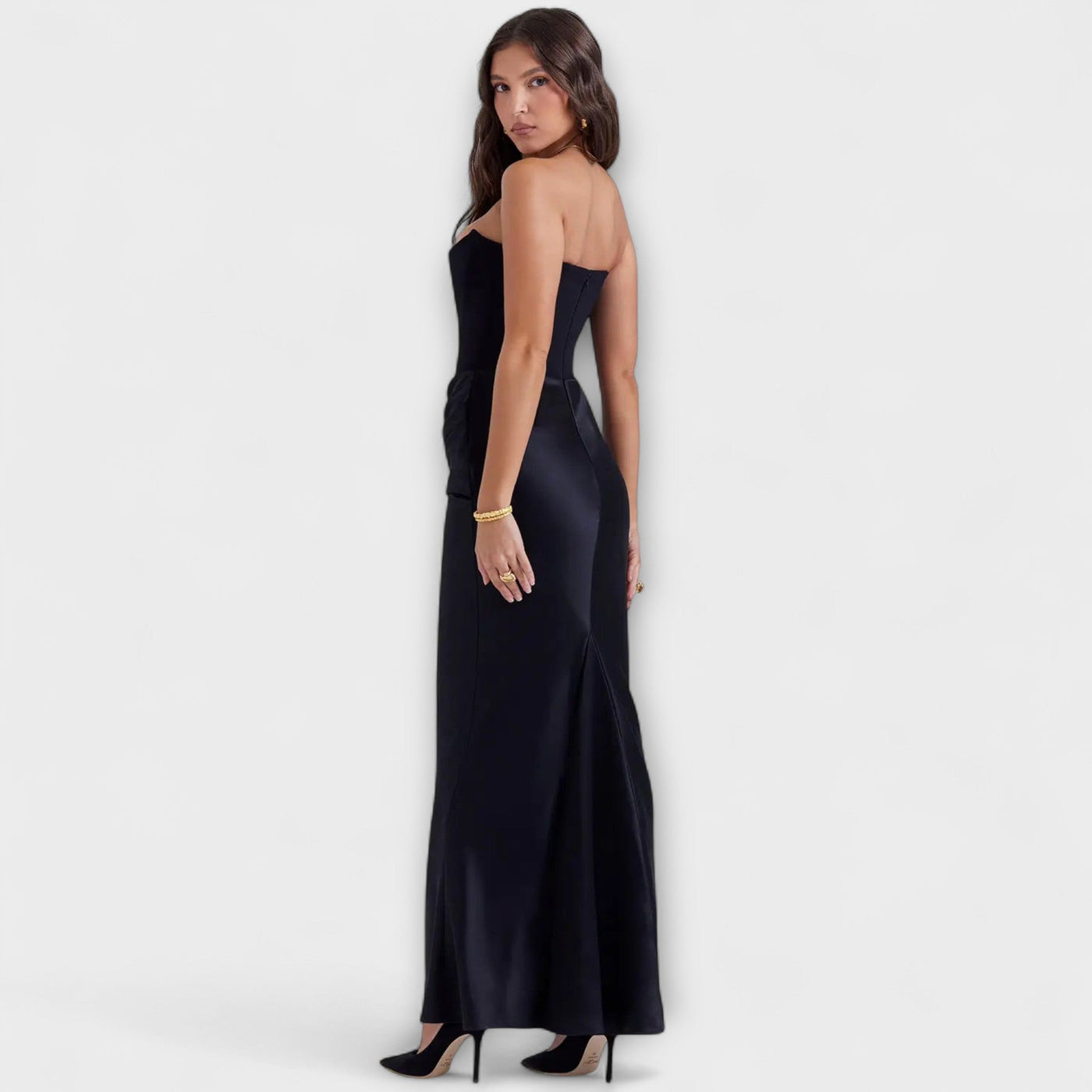 Vestido Maxi de Satén Off-the-Shoulder con Draping