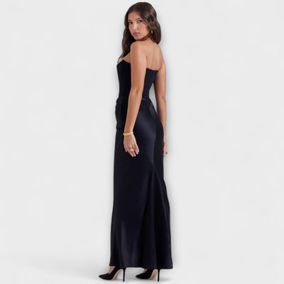 Vestido Maxi de Satén Off-the-Shoulder con Draping