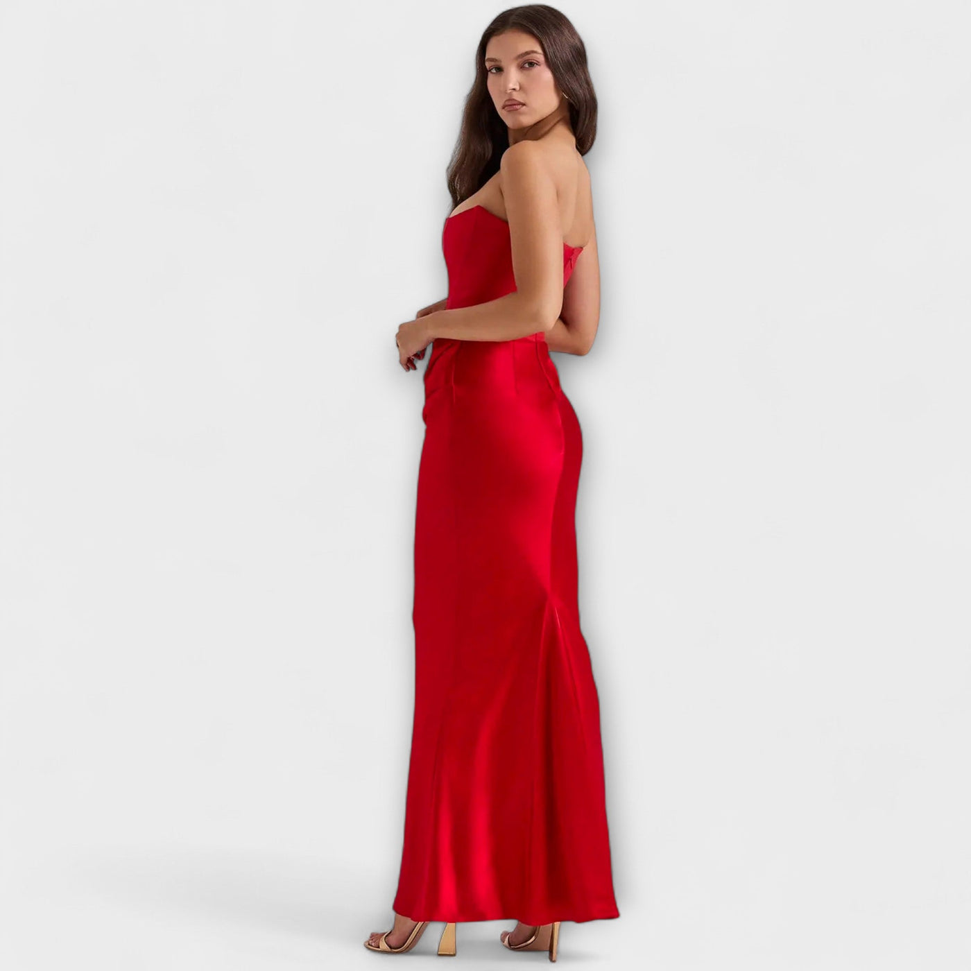 Vestido Maxi de Satén Off-the-Shoulder con Draping
