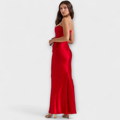 Vestido Maxi de Satén Off-the-Shoulder con Draping