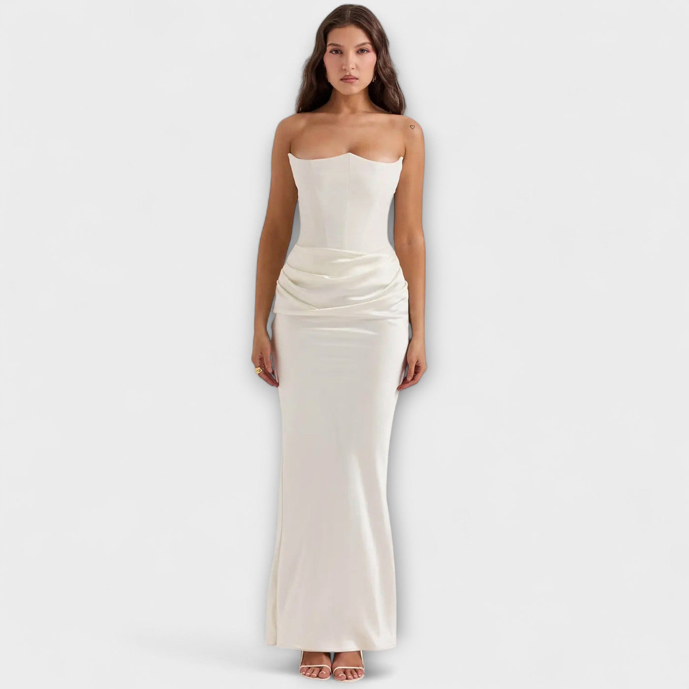 Vestido Maxi de Satén Off-the-Shoulder con Draping