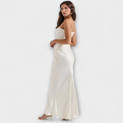Vestido Maxi de Satén Off-the-Shoulder con Draping