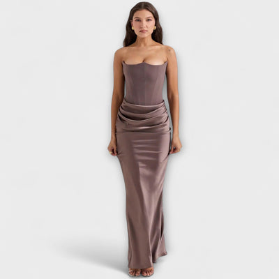 Vestido Maxi de Satén Off-the-Shoulder con Draping