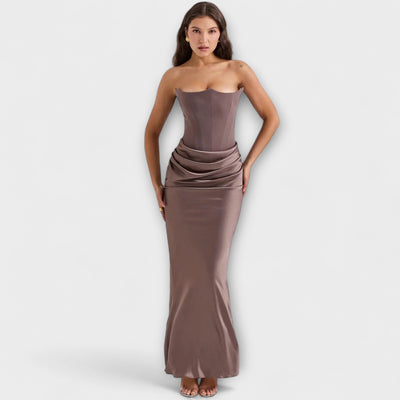 Vestido Maxi de Satén Off-the-Shoulder con Draping
