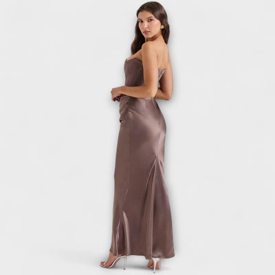 Vestido Maxi de Satén Off-the-Shoulder con Draping